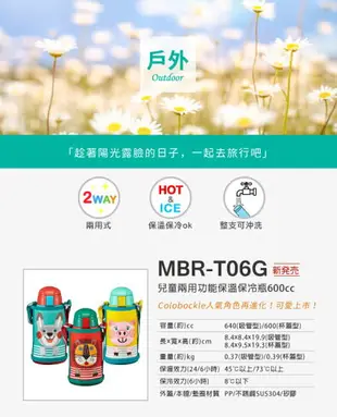 【虎牌】背帶2way吸管彈蓋兒童水壺不鏽鋼保溫瓶0.6L MBR-T06G