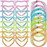 8PCS Silly Straw Glasses, Reusable Fun Loop Drinking Straw Eye Glasses, Novelty Eyeglasses Straw for Party Annual Meeting Parties Birthday (4 Colors Heart)