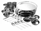 Stainless Steel Dinner Set 24Pc Table Ware Plate Bowl Shallow Plate Glass Spoon