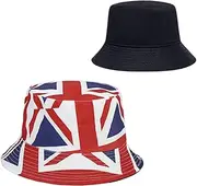 [Dinghaole] Union Jack Bowler Hats, Union Jack Flag Hat, Fashion Sun Hat, Packable, Fade Resistant Sun Hat, Perfect for Indoor Outdoor Parties and National Celebrations, Black, One Size
