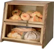 Acacia Wood Bread Box for Kitchen Countertop, Double Layer Natural Wooden Bread
