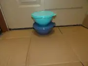 NEW Tupperware Wonderlier Bowls ~ 2 Nesting Butterfly Seal Airtight BLUE AQUA