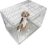 Ellie-Bo Dog Puppy Cage Folding 2 Door Crate with Non-Chew Metal Tray, Silver, Large, 36 Inch