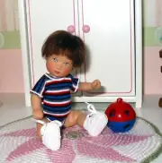 Mini Tupperware Shape-O sorting toy for Ellery Kish 5-8” polymer clay baby doll