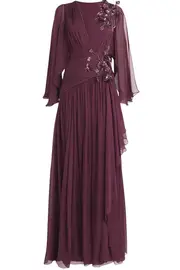[ZUHAIR MURAD] SILK CRYSTAL-EMBELLISHED GOWN FR 46 PURPLE