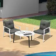 Livsip Outdoor Lounge Sets 3pc Patio Set 70CM White Round Table Rattan Chairs