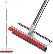 Fiabgum Floor Scrub Brush with Long Handle, 3-in-1 Deck Scrubber Brush Soft & 180° Rotation, Squeegee Broom for Floor,Bathroom Garage,Kitchen,Wall,Tile and Swimming Pool