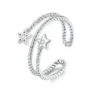 Two-star Open Ring for Girl Silver plating Flowing Line Adjustable Finger Ring Women Party Jewelry