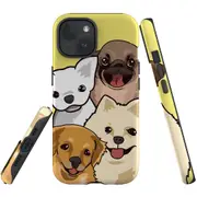 For iPhone 15 Plus Case, Shielding Cover, Illustrated Puppies