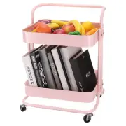 2 Tier Rolling Cart,Rolling Storage Cart with Wheels Kitchen Cart, Pink