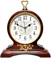 Beesealy Mantel Clock, 12-Inch Mantel Clock, Silent Movement, Non-Ticking, for Living Room and Kitchen Decoration (Brown)
