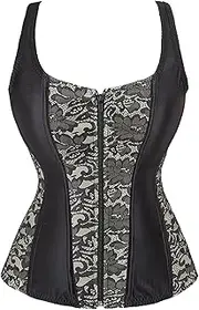 [Generic] Zip up Metallic Bodysuit Top Sexy Strapless Boned Waist Cincher Overbust Bustiers Plus Size Corsets Lace Compression