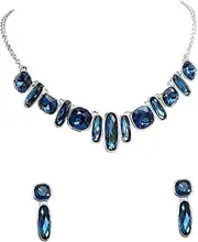 [Faship] Gorgeous Rectangle Square Rhinestone Crystal Floral Statement Necklace Earrings Set