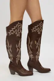 Brown Over The Knee Western Boots - Size 7, Women's Shoes