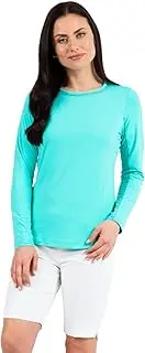 [Ü] IBKUL Athleisure Wear Sun Protective UPF 50 Icefil Cooling Tech Long Sleeve Crew Neck Top with Under Arm Mesh – 83000 Jade Solid M, Color: Jade - Print: Solid, Medium