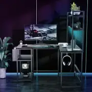 L Shaped Computer Desk,Corner Gaming Desks with Storage Shelf,Metal Frame Table