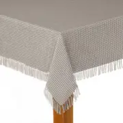 Homespun Fringed 52 In. X 70 in Grey Checkered 100% Cotton Tablecloth