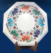 12" Marble side Table Inlay semi precious stones pietradura Work handmade
