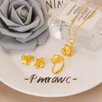 在飛比找蝦皮購物優惠-Pmrawc | 24k金丁香女士戒指復古女士吊墜圖案鏤空耳