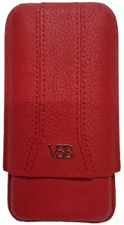 VSB Red Leather Cigar Case for Three Cigars up to Robusto or Churchill Size
