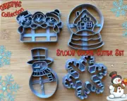Snowy Christmas Set of 4 Cookie Cutters | Snow globe | Snowflake | Snowman