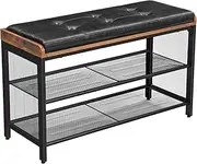 VASAGLE Padded Storage Bench with Mesh Shelf, Shoe Rack, Metal Frame, Easy Assembly, Space Saving, Imitation Leather, 11.8" D x 31.5" W x 18.9" H, Rustic Brown