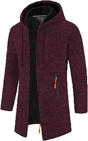 Men's Long Cardigan Hoodies Knit Fleece Lined Casual Sweaters Loose Fit Hooded Zip Up Winter Coat wiht Pockets