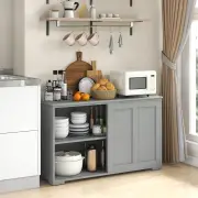 CostwayFreestanding Storage Cabinet with Sliding Door for Kitchen-Grey