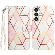 For Samsung Galaxy S24 Case Marble Pattern Leather Wallet Phone Cover - Pink/White LS002