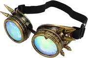 Kaleidoscope, Rainbow Crystal Lenses, Adjustable Trippy Psychedelic Steampunk Goggles with Buckle Adjustable Elastic Band for Vintage, Decoration, Party
