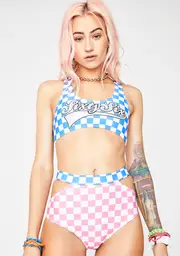 [Jaded London] Check High Waist Cut-Out Bikini Bottoms