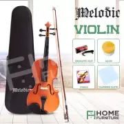 Melodic 4/4 Full Size Acoustic Violin Wooden Natural w/ Carry Case Bow Rosin