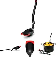 Dreamfarm Spadle 2-in-1 Non-Stick Cooking Spoon & Serving Ladle Measures up to 1/2 Cup with Silicone Scraping Squeegee-Tip - 11" Red