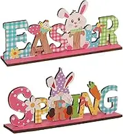 Easter Tabletop Sign - Tiered Tray Decor Spring Wooden Signs | 2X Colorful Letter Table Centerpieces Desk Decor for Home Party Mantle Shelf Holiday