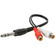 1/4" Stereo Plug To 2 RCA Female Adapter Cable 6"