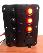 MARINE BOAT SPLASHPROOF 3 GANG SWITCH PANEL WITH SOCKET LED INDICATOR