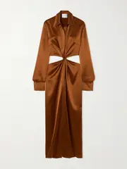 [Galvan] Galvan - Hock Twist-front Cutout Satin Maxi Dress - Brown - FR 36 FR 36 Brown