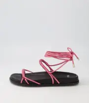 New Mollini Hahn Guava Metallic Black Leather Sandals Womens Shoes Casual