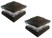 2 Pack 6x6 Brown Color Plastic Outdoor 5 LED 78Lumens Solar Post Cap Light
