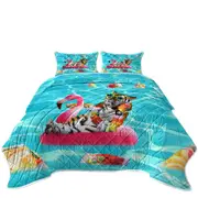 Cool Funny Vacation Tiger on Flamingo Floatie Coverlet