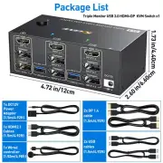 8K@60Hz HDMI+2 Displayport USB 3.0 KVM Switch 3 Monitors 2 Computers 4K@144Hz