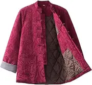 [NTWSHS] Chinese Clothing Winter Warm Tang Suit, Man Dragon Embroidery Kung Fu Clothing Tops Tangzhuang Martial Art Jacket Coats Long Sleeve Cotton Tai Chi Clothe(Red,4X-Large)