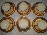 Vintage Earlton 19 Pc China Plates & Cups Platter Gold Grapes Leaves Vines 22kt