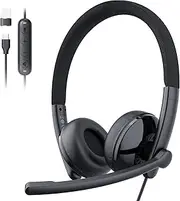 [eMeet] HS50 Wired Headset with Mic, On-Ear Computer Headphones with Noise Cancelling Microphone, USB-A/USB-C, Adjustable Design, in-line Control for Home Office Online Class Teams Zoom, All Day Comfort