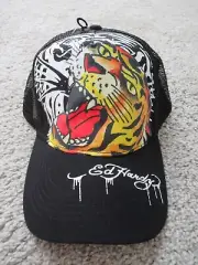 Ed Hardy Tiger Snapback Adjustable Trucker Hat Cap Black