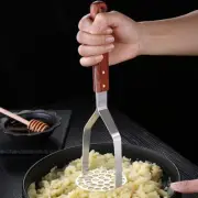 Stainless Steel Heavy Duty Potato Masher with Wooden Handle for Mashed Potatol