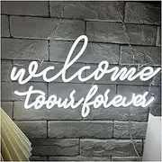 Hanging Art Neon Signs Welcome to Our Forever Neon Sign Romantic LED Light for Wedding Valentines Day Club Hotel Party USB Powered 43cm×24.5cm