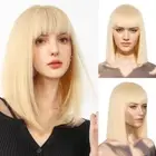 Blonde Bob Wig with Bangs Short Blonde Straight Wigs for Women Natural Lookin...