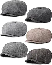 [Suhine] 6 Pcs Newsboy Hats for Men Classic 8 Panel Wool Blend Beret Flat Cap Tweed Hat Adjustable Band 22-24 inch Multicolored, Multicolored, One Size