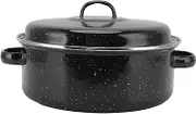 Covered Round Roaster, Non Stick Roasting Pan with Lid and Shelf, Speckled Black Large Capacity Multi Use Roaster Pan, Enamel Broiler Pan for Turkey, Meat, Vegetables, Sweet Potatoes, Chestnuts(28cm)